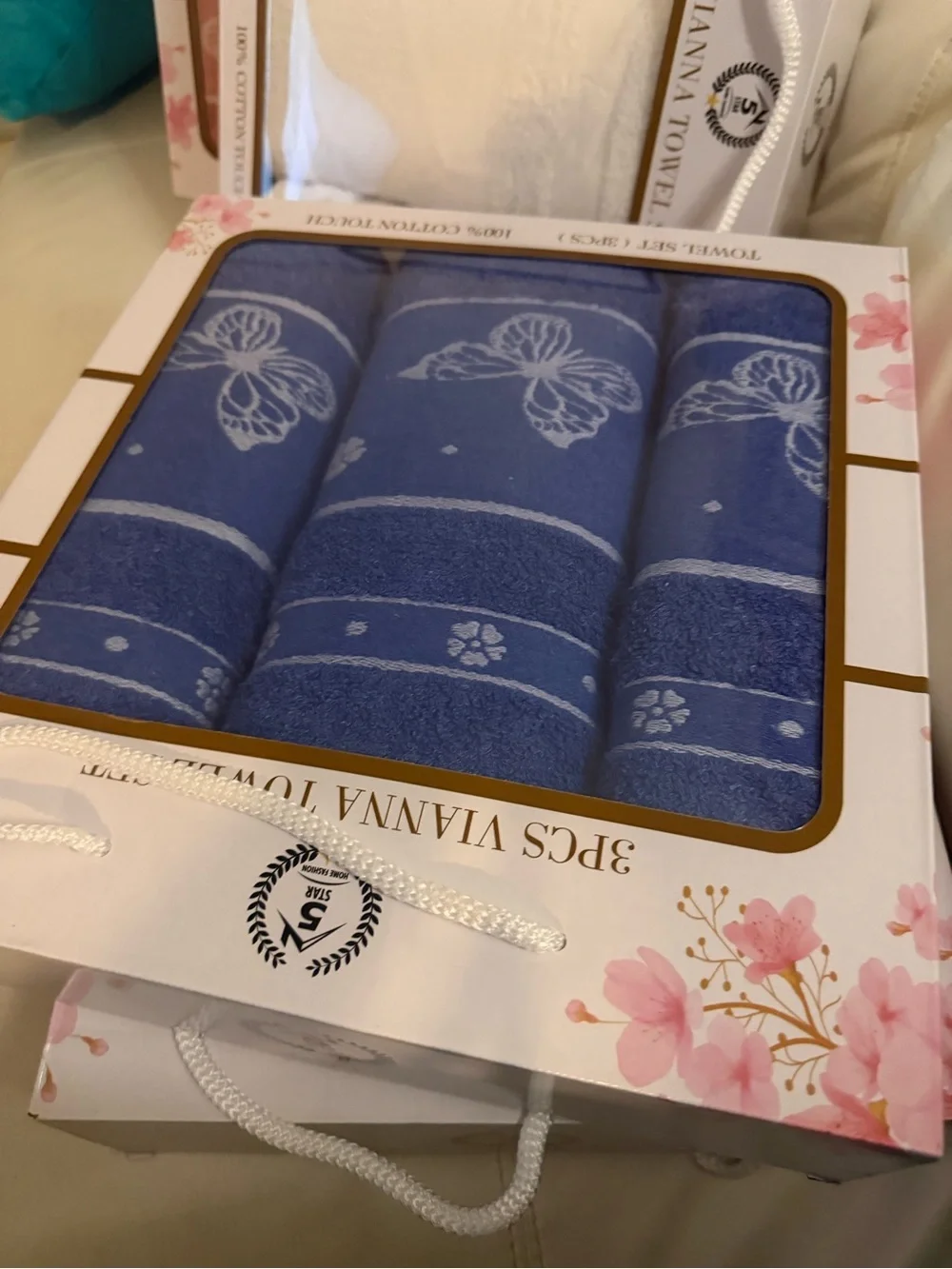 Valentina Royal Blue Butterfly Cotton Towel Set